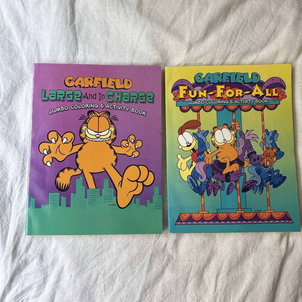 Lot of 2 Vintage 2002 Garfield Jumbo Coloring & Activity Books Clean Unused